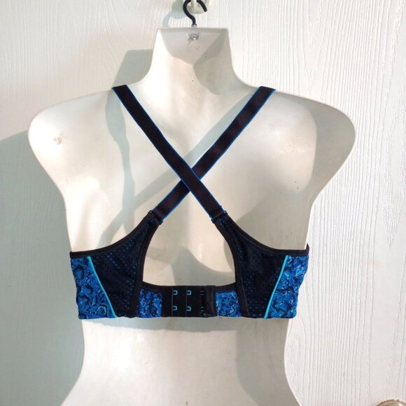 Maidenform Womens Cross-Back Blue Patterned Sports Bra Adjustable Straps Sz 36A - Picture 2 of 3